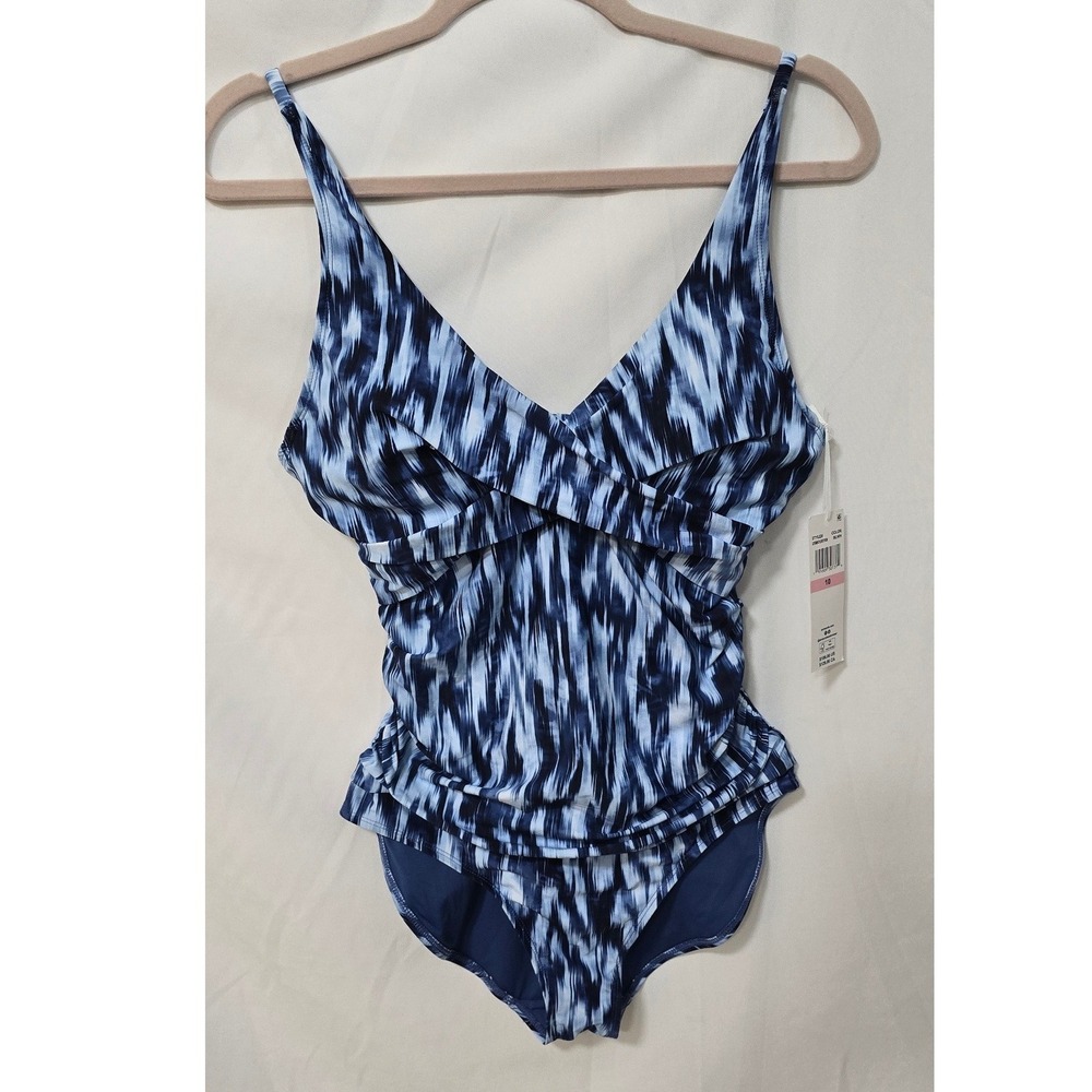 Anne‎ Cole women 10 twist-front ruched one piece swimsuit blue summer beach pool
